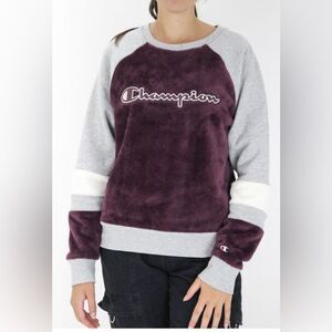 Champion Women's Super Fleece Faux Fur Piecing Crew‎ Sweatshirt Women's Size L